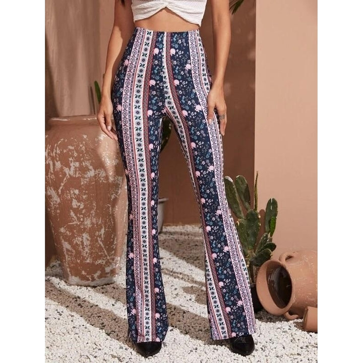 Floral and Tribal Print Flare Leg Pants Image 4