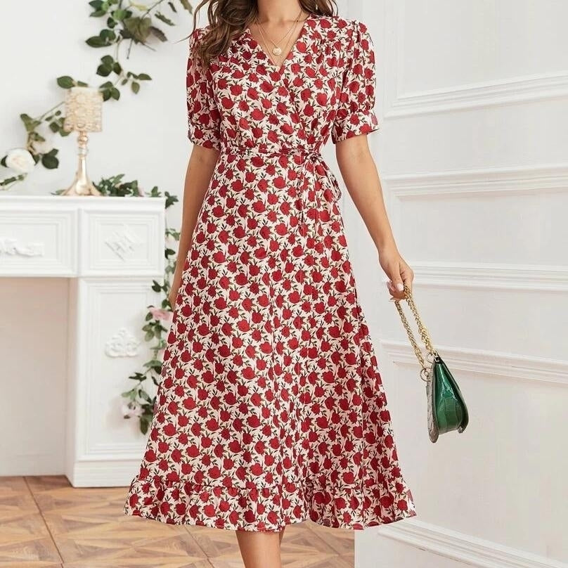 Floral Print Elastic Waist A-line Dress Image 1