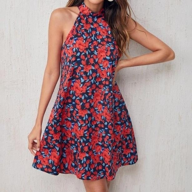 Floral Tie Neck Dress Image 1