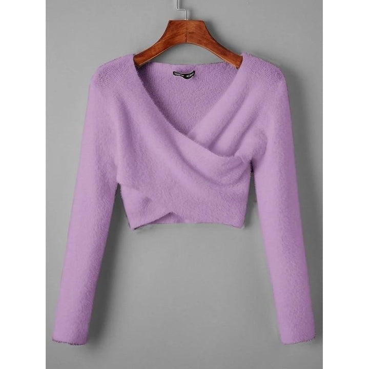 Fuzzy Knit Crisscross Cropped Sweater Image 4