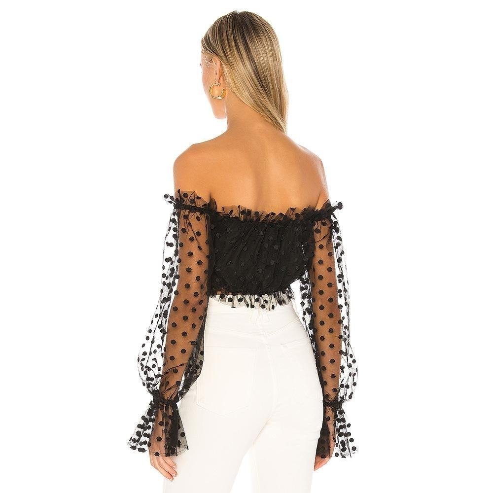 Gauze dot off shoulder Lantern Sleeve Top Image 2