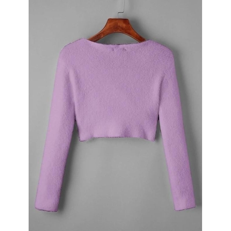 Fuzzy Knit Crisscross Cropped Sweater Image 6