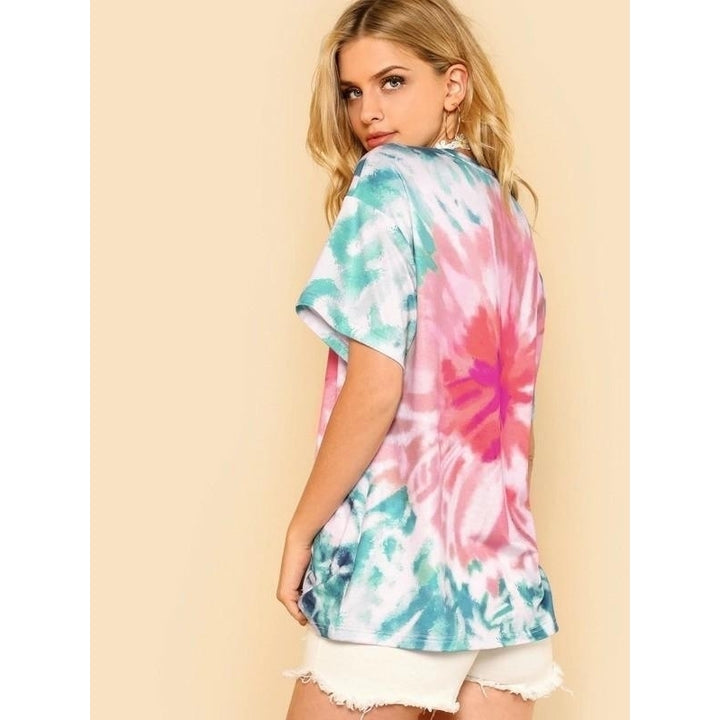 Graphic Print Tie Dye Shirt Top Tee Image 3