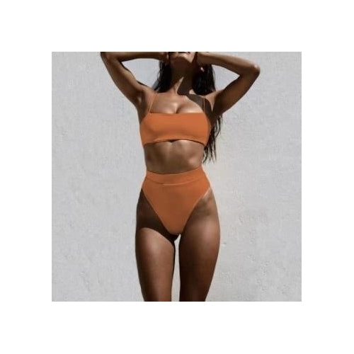 High Waist Strap Solid Sexy Bikini Set Swimsuit Swimwear Image 9