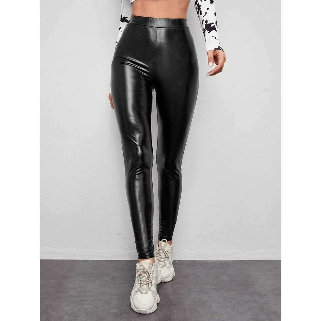 leather pants womens high waist large size stretch slim slimming feet leggings Image 2