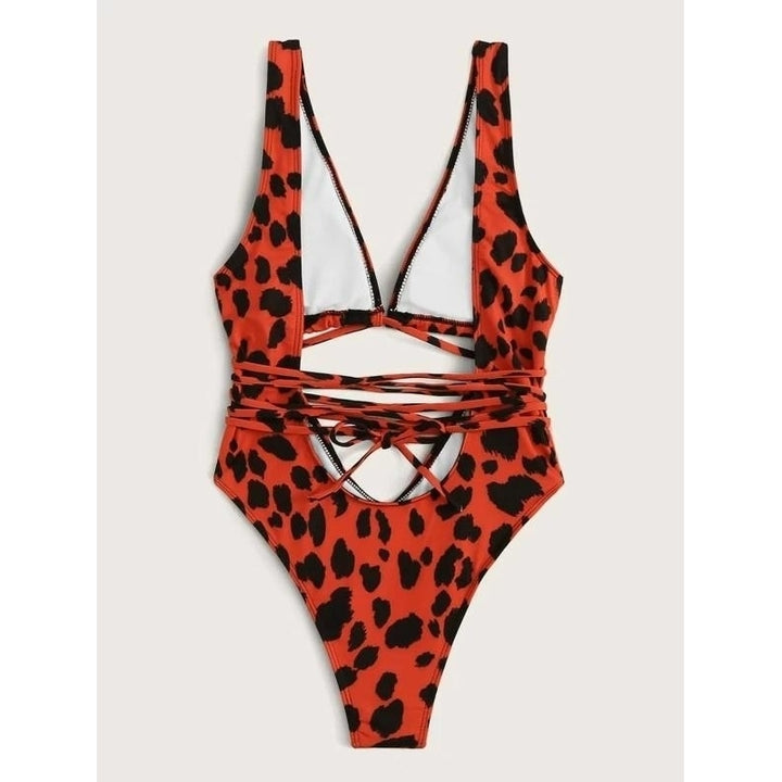 Leopard Plunge Neck One Piece Swimsuit Image 10