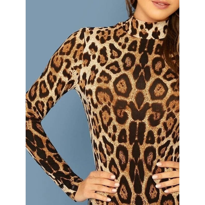 Leopard Print Skinny Romper Jumpsuit Bodysuit Image 4