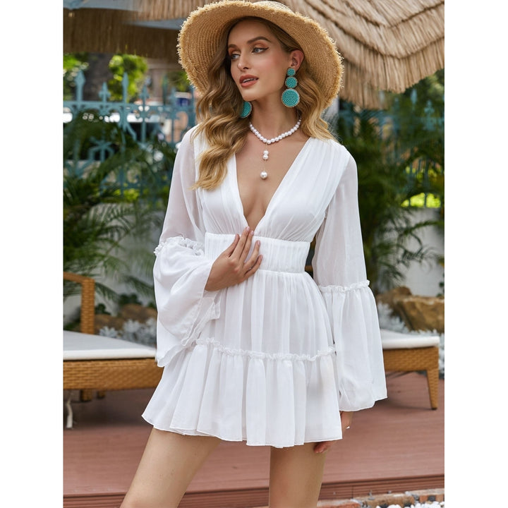 Missord Plunging Neck Frill Ruffle Hem Chiffon Dress Image 9