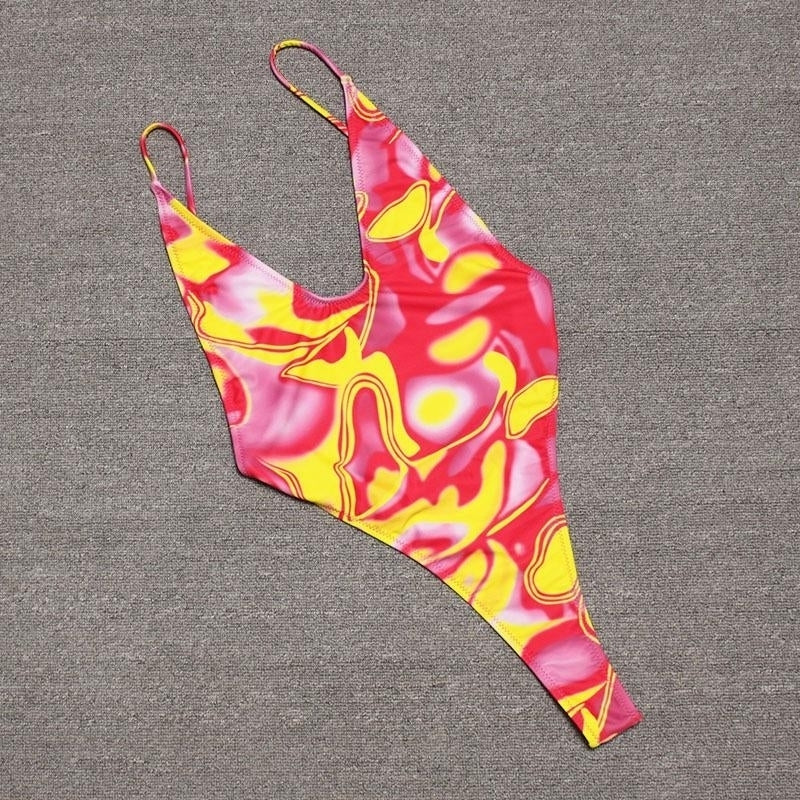 Multicolor Sexy Deep V One Piece Swimwear Bikini Swimsuit Image 4