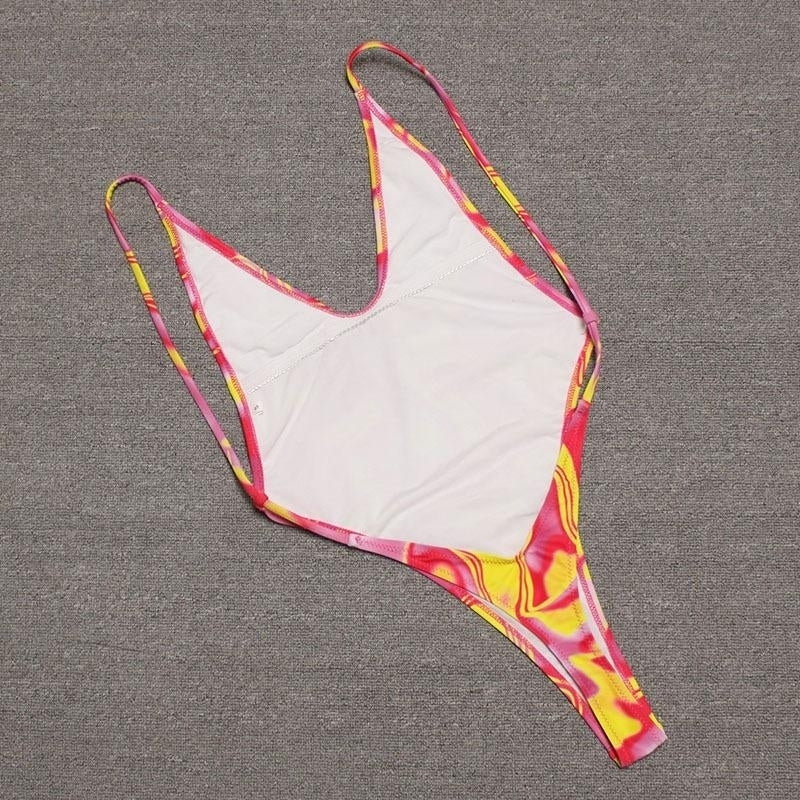 Multicolor Sexy Deep V One Piece Swimwear Bikini Swimsuit Image 4