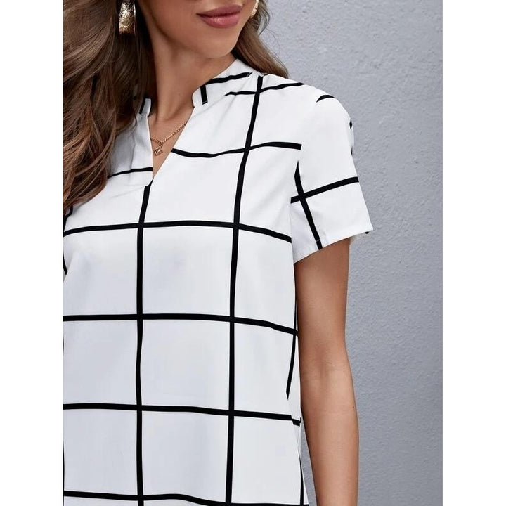 Notched Neck Grid Tunic Dress Image 4