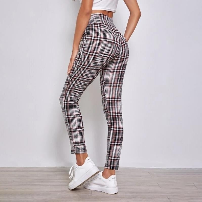 Plaid Overlap Waistband Pants Image 1