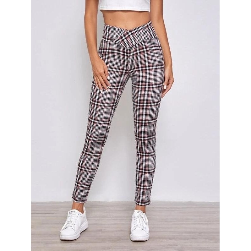 Plaid Overlap Waistband Pants Image 2