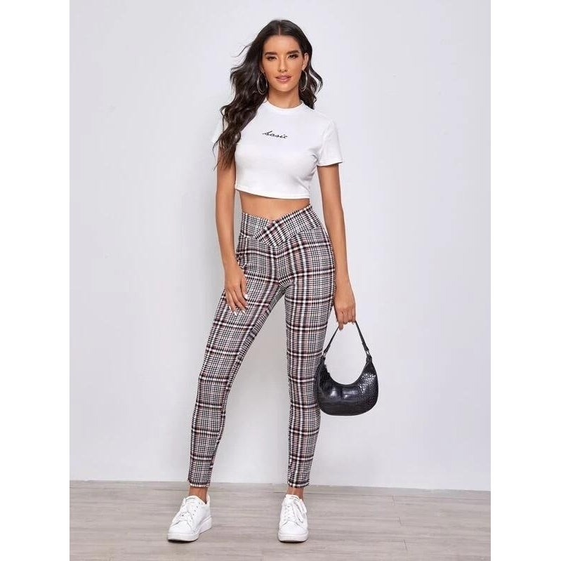 Plaid Overlap Waistband Pants Image 4