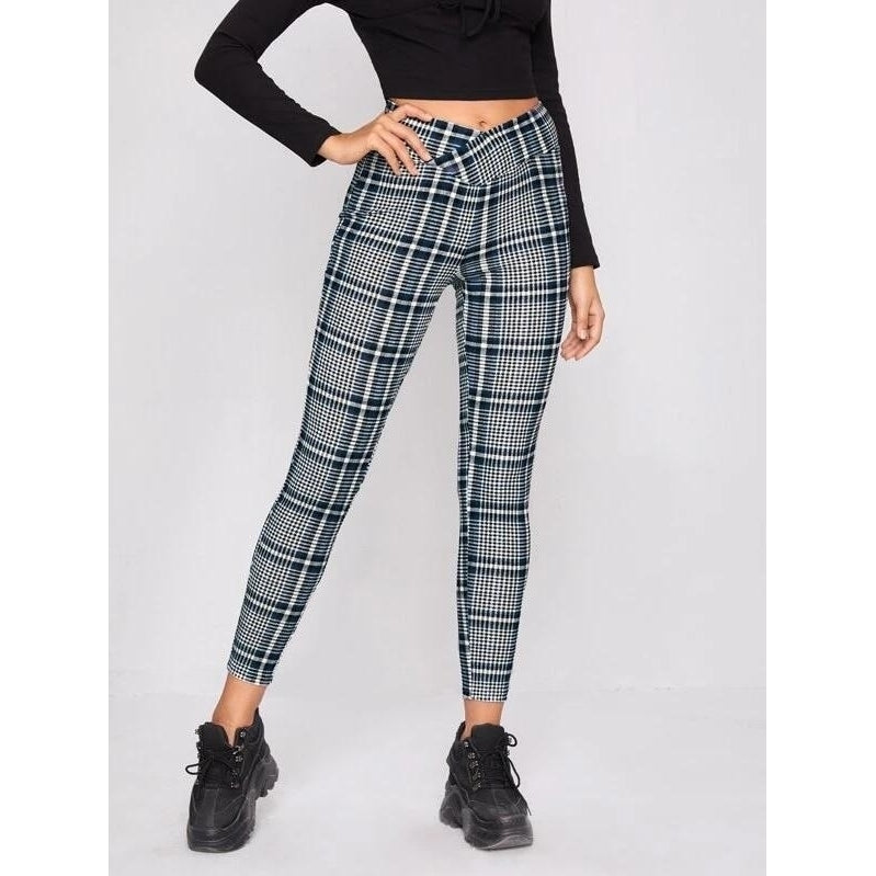 Plaid Overlap Waistband Pants Image 8