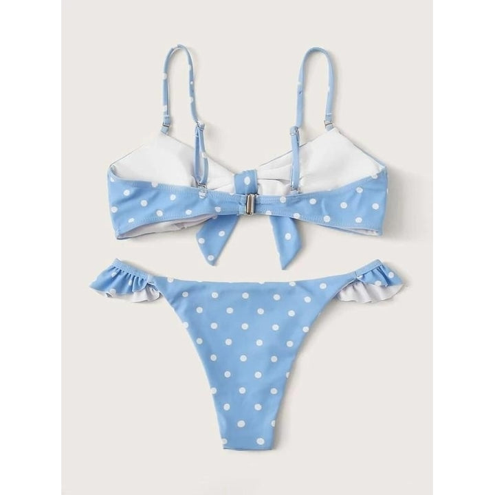 Polka Dot Knot Front Tanga Bikini Swimsuit Image 8