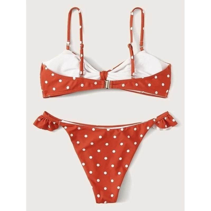 Polka Dot Knot Front Tanga Bikini Swimsuit Image 12