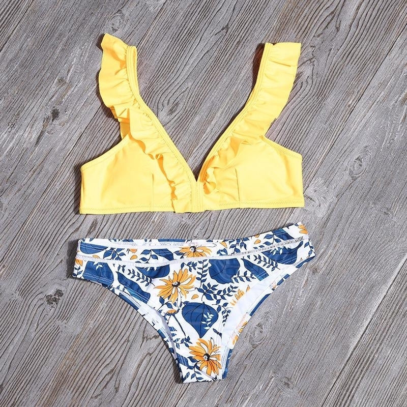 Printed Swimwear Ruffled Bikini Split Bikini Set Swimsuit Swimwear Image 12