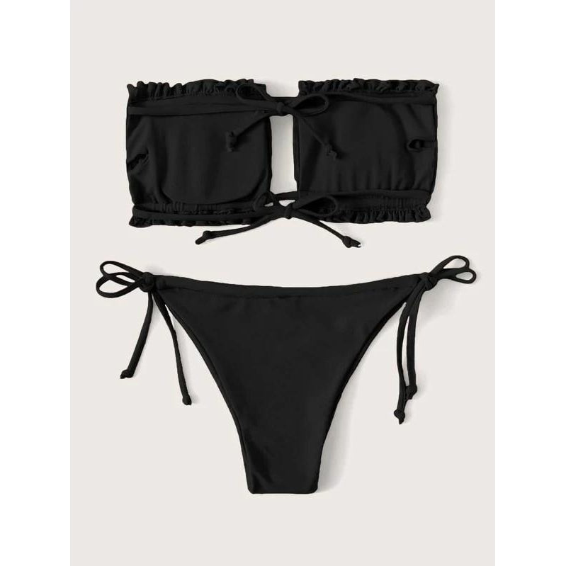 Ruched Bandeau Tie Side Bikini Swimsuit Image 2