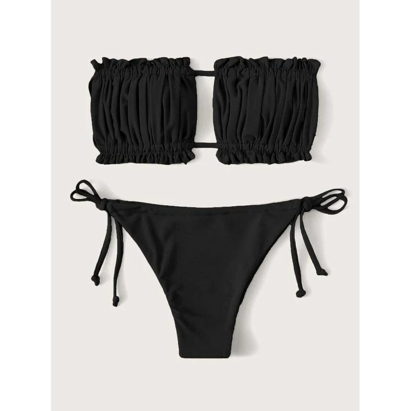 Ruched Bandeau Tie Side Bikini Swimsuit Image 3