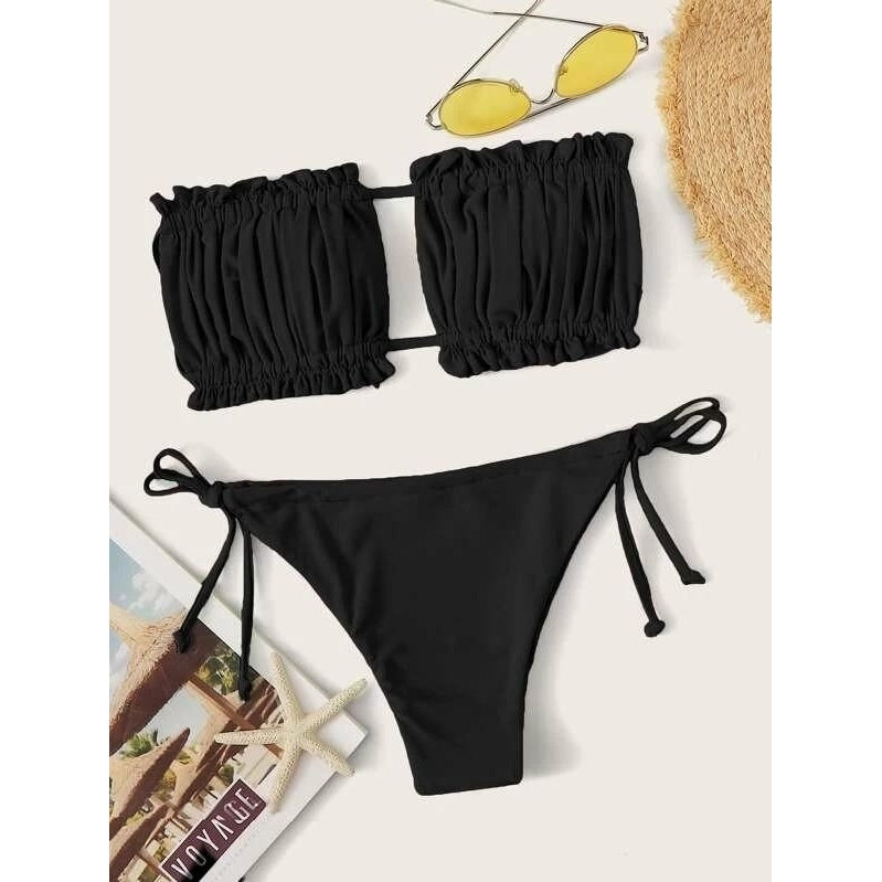 Ruched Bandeau Tie Side Bikini Swimsuit Image 6