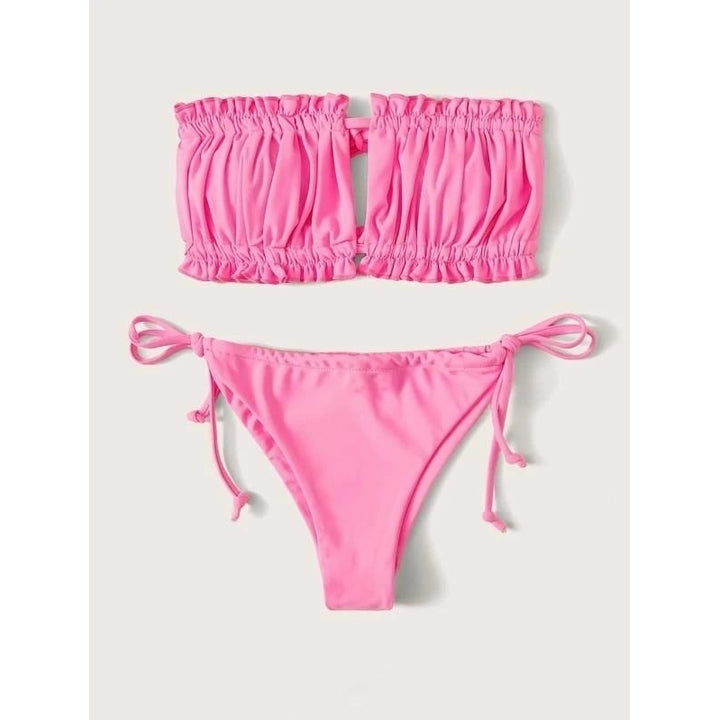 Ruched Bandeau Tie Side Bikini Swimsuit Image 10