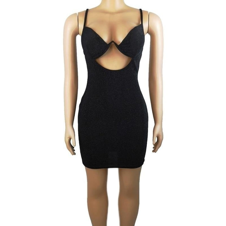 Sequin Women Strap Mini Dress V Neck Hollow Out Bodycon Sexy Streetwear Club Party Slim Image 4