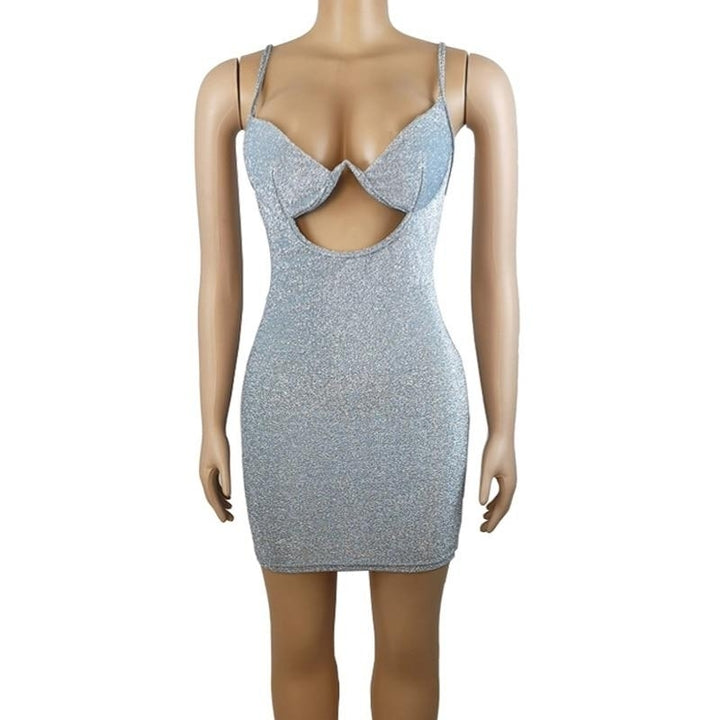 Sequin Women Strap Mini Dress V Neck Hollow Out Bodycon Sexy Streetwear Club Party Slim Image 6