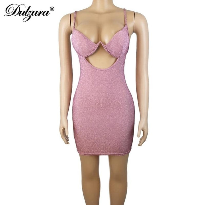 Sequin Women Strap Mini Dress V Neck Hollow Out Bodycon Sexy Streetwear Club Party Slim Image 8