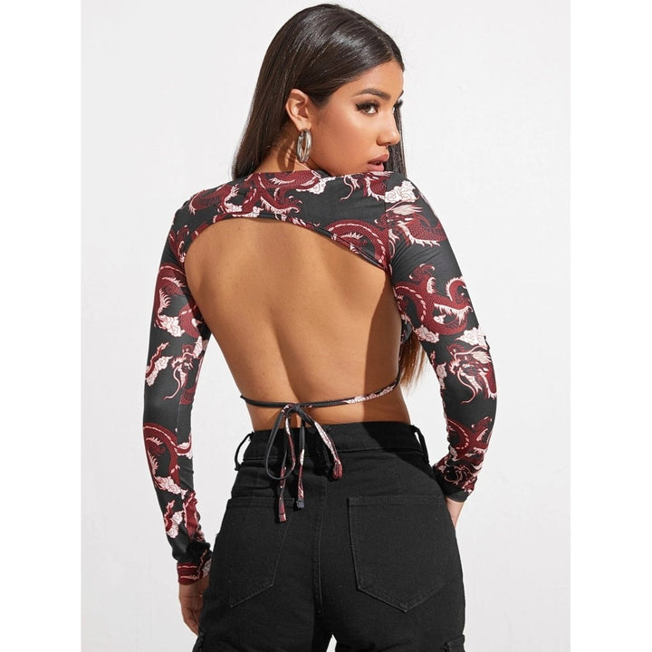 sexy backless lace-up long-sleeved T-shirt Image 8