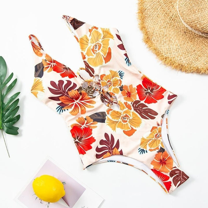 Sexy Flower Print Beach One Piece Swimwear Bikini Swimsuit Image 3