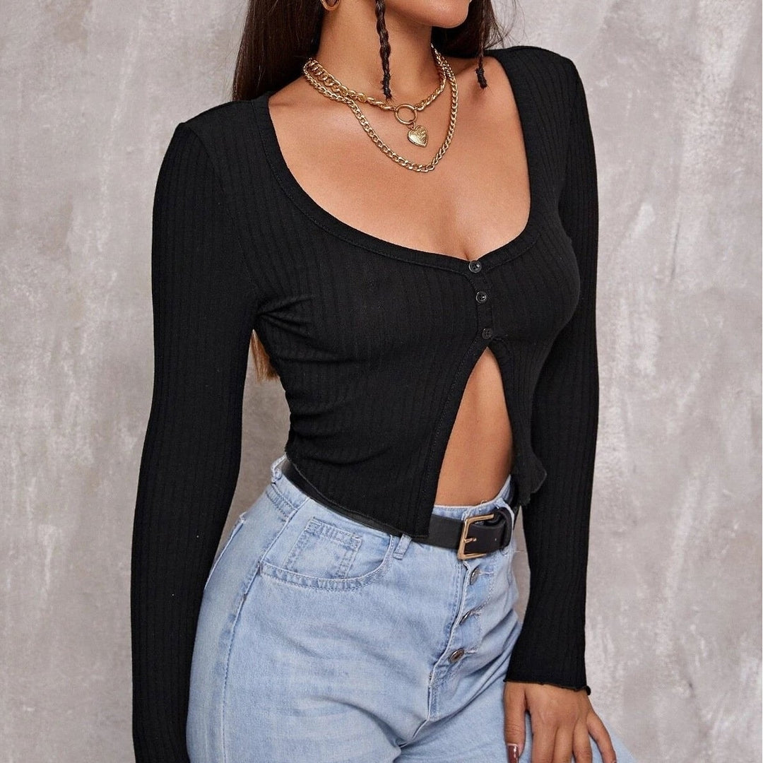 short-sleeved cropped cardigan top sexy lace-up knitted T-shirt Image 4