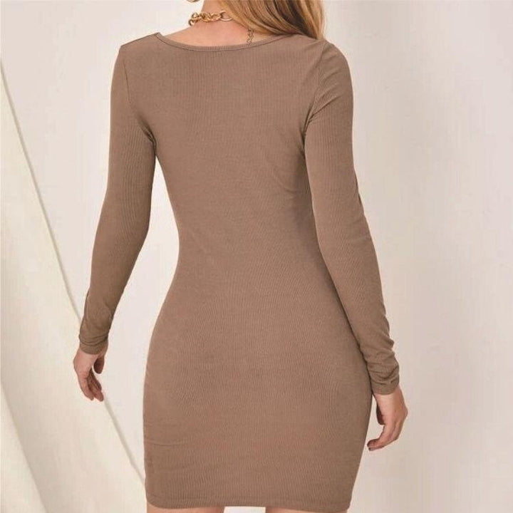 slim long-sleeved drawstring sexy pleated hip dress Image 6