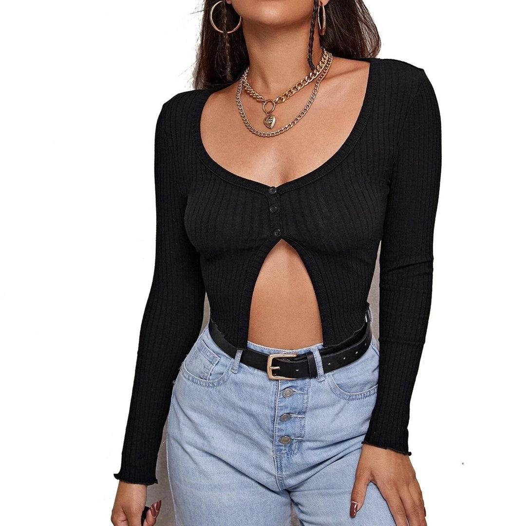 short-sleeved cropped cardigan top sexy lace-up knitted T-shirt Image 7