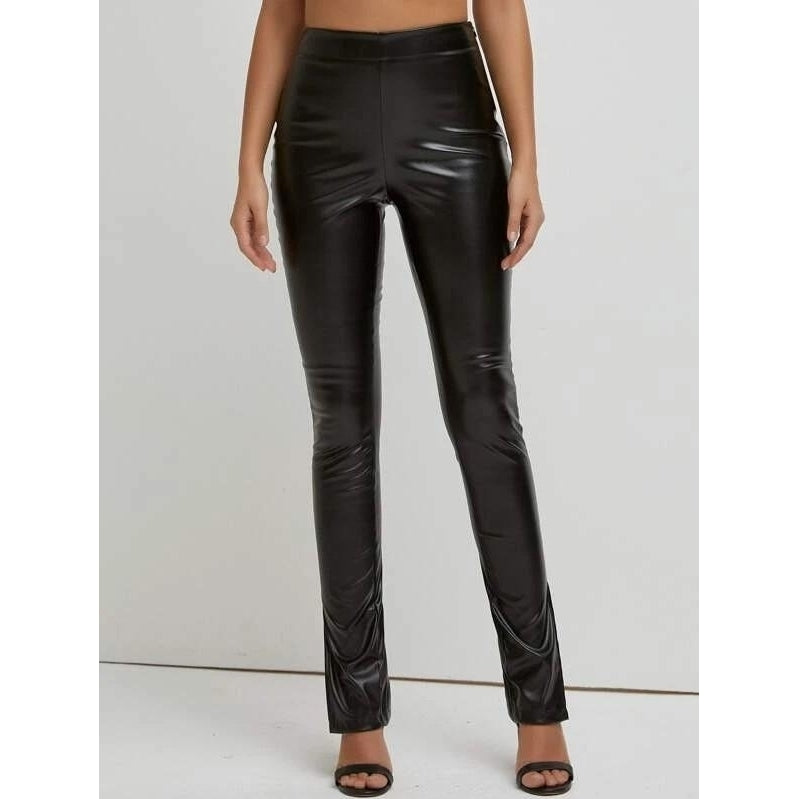 Slit Hem PU Leather Skinny Pants Image 3