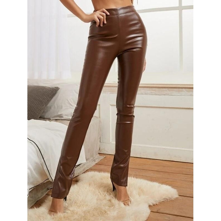 Slit Hem PU Leather Skinny Pants Image 4