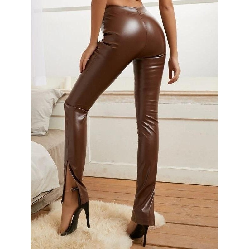 Slit Hem PU Leather Skinny Pants Image 6