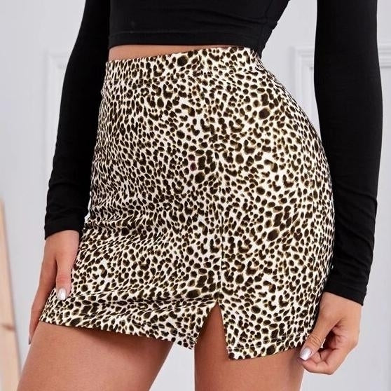 Split Hem Leopard Mini Skirt Image 1