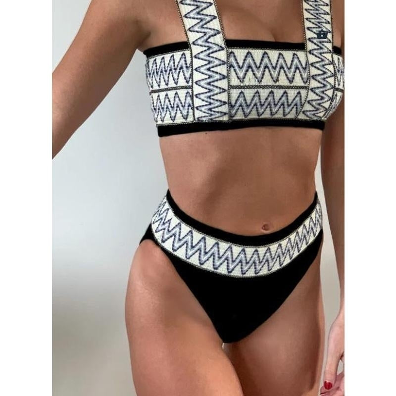 stripe High Waist Beach Bikini Set Swimsuit Swimwear Image 6