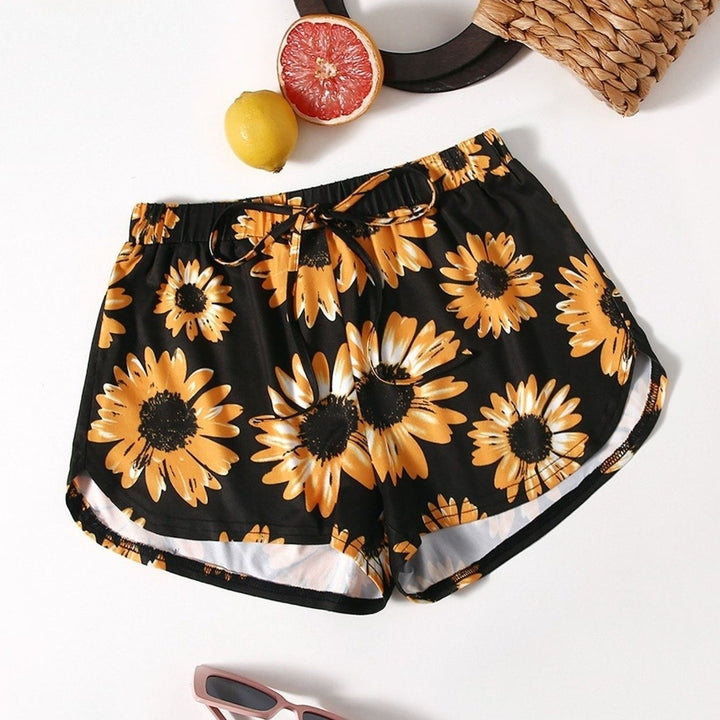 Sunflower Print Tie Front Shorts Image 1