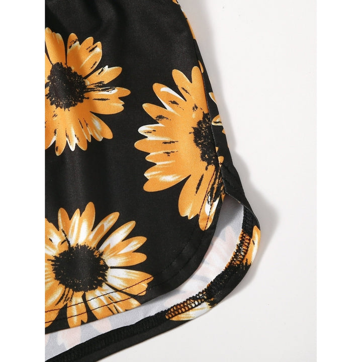 Sunflower Print Tie Front Shorts Image 4