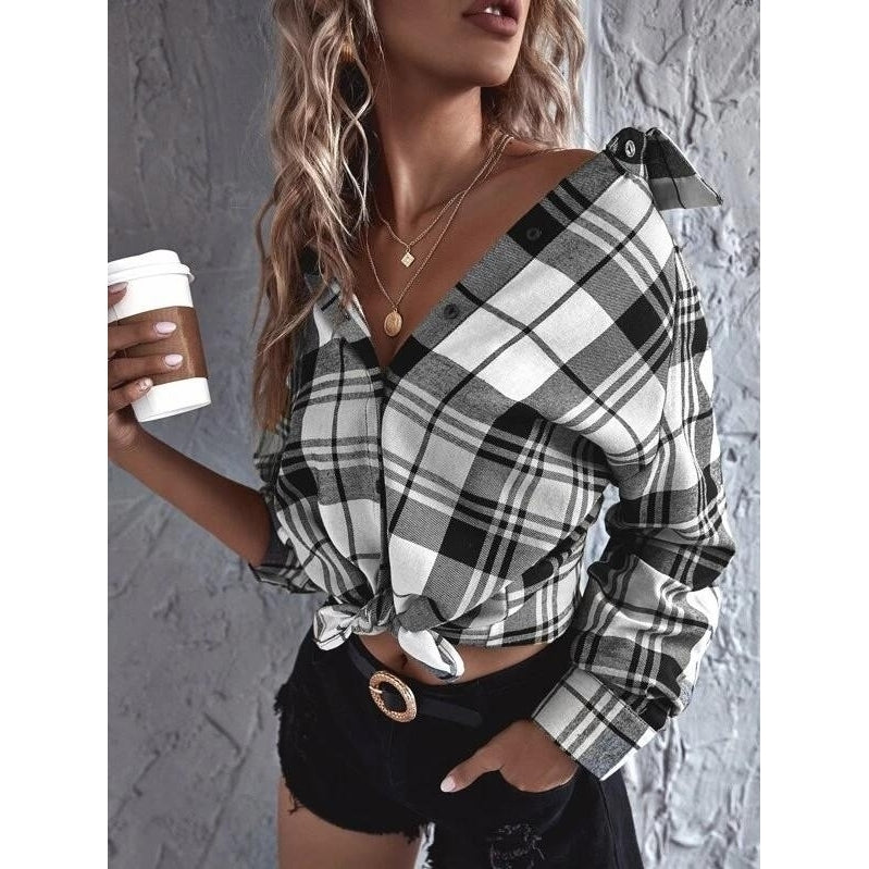 Tartan Plaid Button Up Longline Blouse Image 4