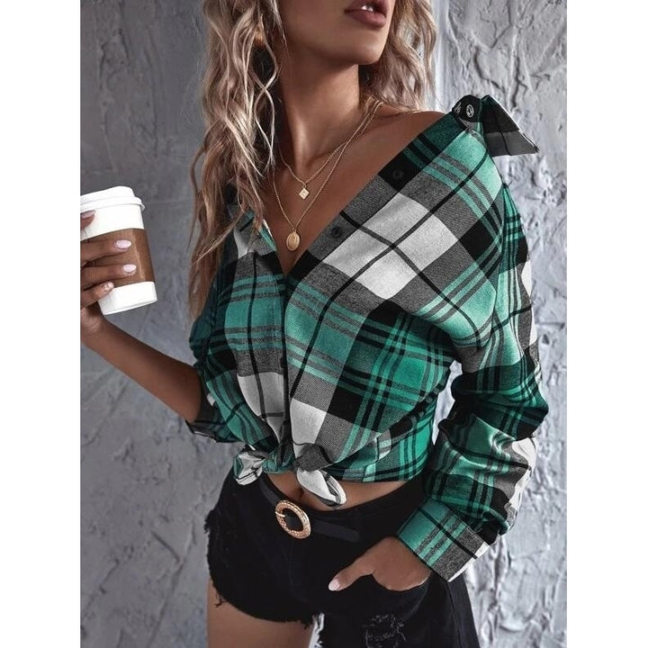 Tartan Plaid Button Up Longline Blouse Image 7