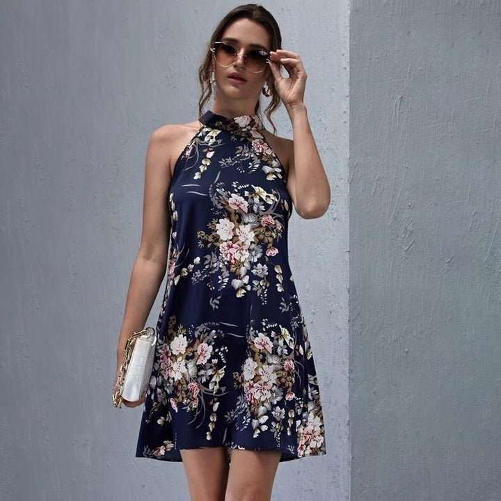 Tie Back Floral Print Halter Dress Image 1