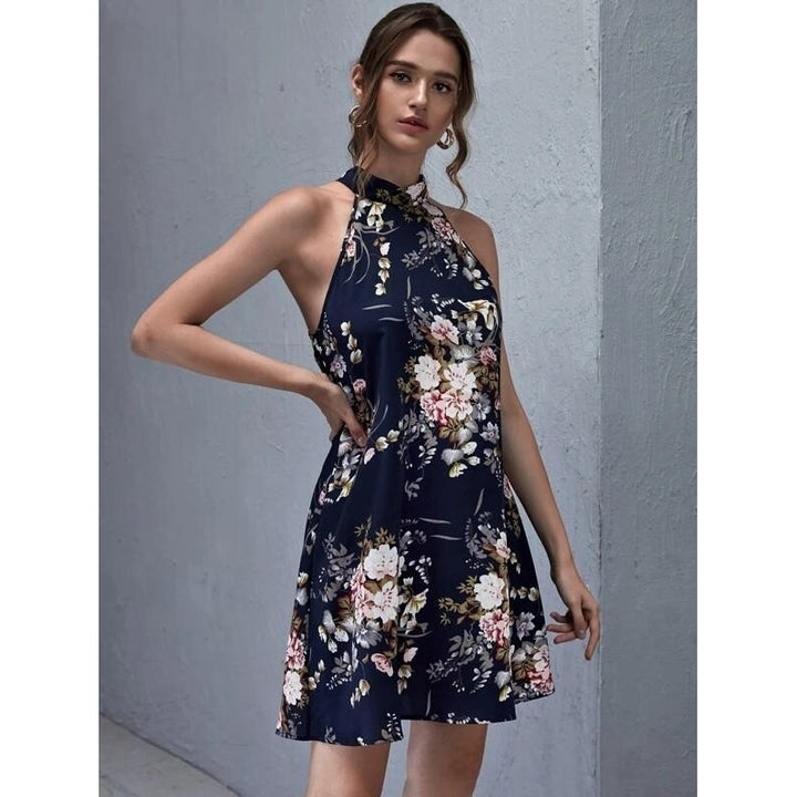 Tie Back Floral Print Halter Dress Image 4