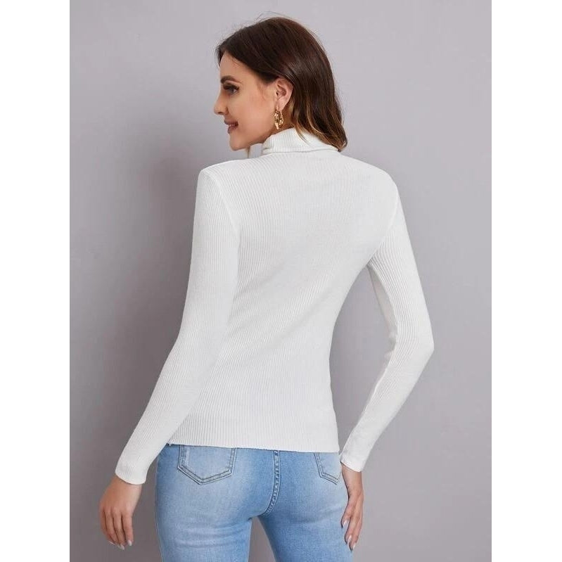 Turtleneck Ribbed Knit Sweater Image 2