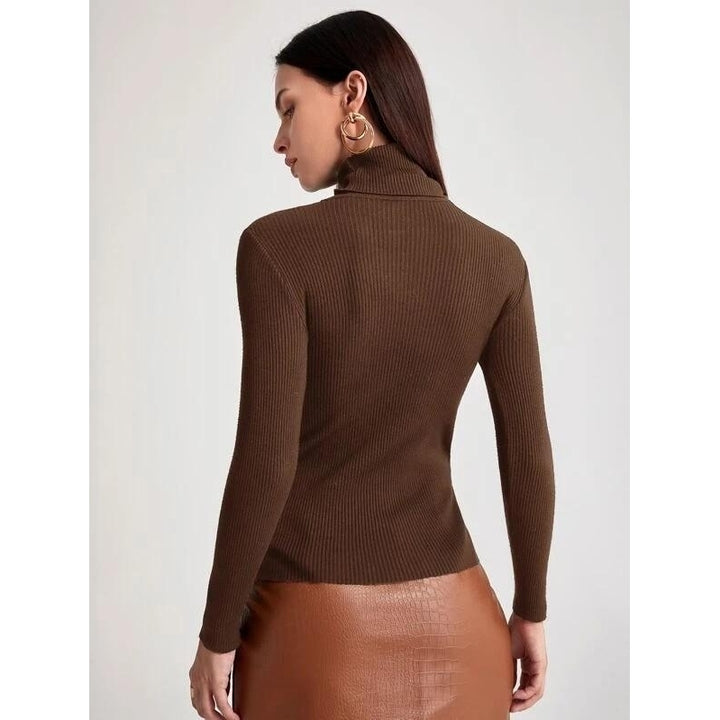 Turtleneck Ribbed Knit Sweater Image 8