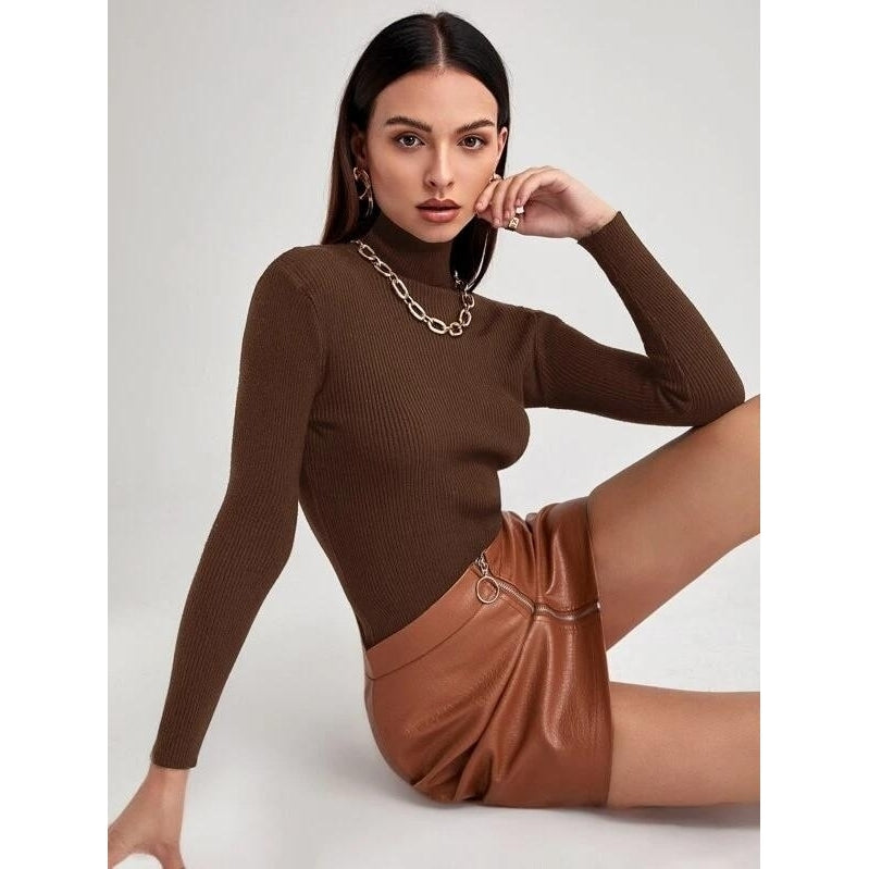 Turtleneck Ribbed Knit Sweater Image 9