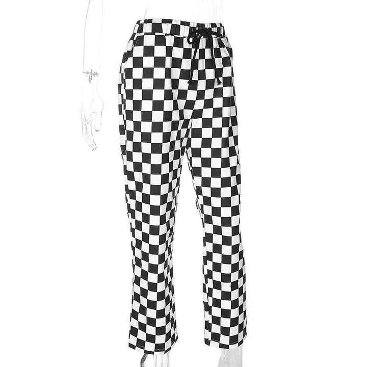 Womens Black And White Checkerboard Pattern Contrast Color Slimming Casual Pants Womens Wide-leg Pants Image 3