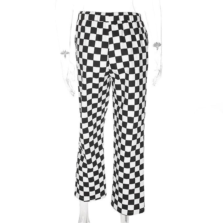 Womens Black And White Checkerboard Pattern Contrast Color Slimming Casual Pants Womens Wide-leg Pants Image 4